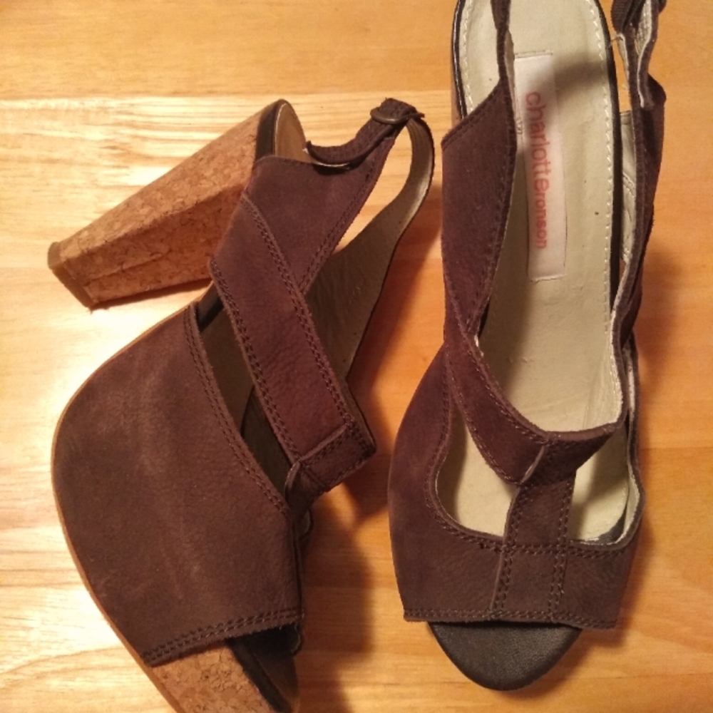 Suede Cork-Heeled Platform Sandals